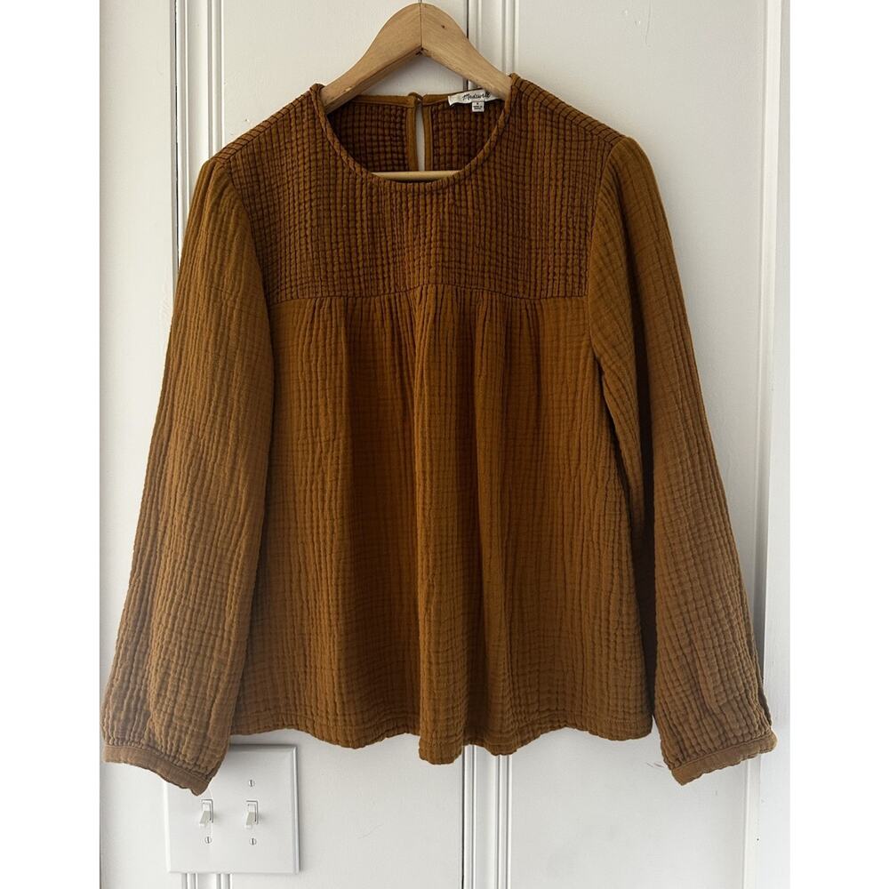 Madewell Womens S Rust Cotton Gauze Peasant Blouse‎ Long Sleeve Boho Top